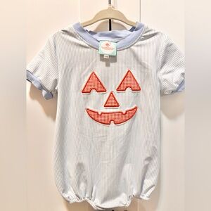 The smocked flamingo lightht Blue & White Striped Halloween Pumpkin bubble